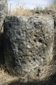 Uno de los menhires del conjunto Pasada del Abad en Rosal de la Frontera. 