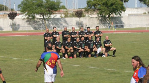 Formación del equipo onubense en el torneo de veteranos.