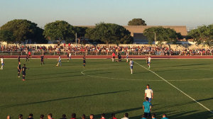 Buen primer tiempo del Recre en Punta Umbría ante el Marbella. / Foto: Alejandro Ramos.