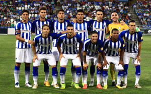 Formación inicial del Recre en el Trofeo Colombino. / Foto: Josele Ruiz.