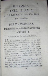 Ejemplar de 'Historia del Luxo y de las leyes suntuarias de España'.