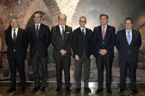 Nueva Comisión Permanente del Comité Ejecutivo del CACOF. De izquierda a derecha: Rafael Casaño, contador; Ernesto Cervilla, vicepresidente; Antonio Mingorance, presidente; Francisco Peinado; secretario; Manuel Pérez, tesorero; y Juan Pedro Vaquero, vicesecretario.