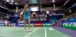 La onubense celebra el triunfo ante Shixian Wang. / Foto: Captura de TV.