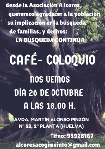 Cartel de la próxima charla coloquio. 