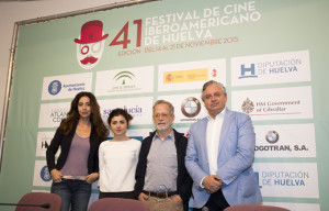 Rueda de prensa de Colomo junto a Lilian Caro, Olivia Delcan y el director del Festival, Pedro Castillo.  / Foto: Alberto Díaz.