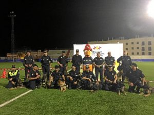 Durante el acto se quiso promocionar los Juegos Europeos de Policías y Bomberos de Huelva 2016 con la asistencia de su mascota. 