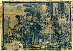 Uno de los azulejos de la Huerta Noble, realizado por el holandés Jan Aalmis y que ha sido restaurado en el Museo de Huelva. / Foto: Fermín Cabanillas.