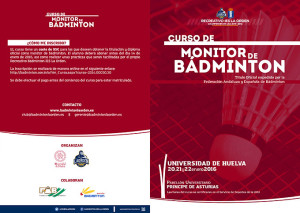 Cartel del Curso de Monitor de Bádminton que se celebrará entre el 20 y el 22 de enero de 2016.