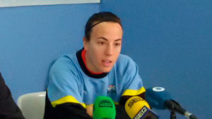 María Asurmendi, durante la rueda de prensa en la previa del partido en Zaragoza. / Foto: www.cbconquero.es.