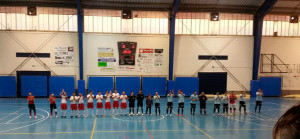 Almonte FS y Vllalba FS, en los prolegómenos del partido de este sábado. / Foto: @AlmonteFutsal.