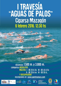 Cartel de la prueba de natación de este sábado en la playa de Mazagón.