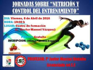 Cartel sobre laJornada sobre ‘Nutrición y Control del Entrenamiento’ en San Bartolomé.