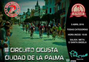 Cartel anunciador de la prueba ciclista que tendrá lugar en La Palma del Condado el día 3 de abril.