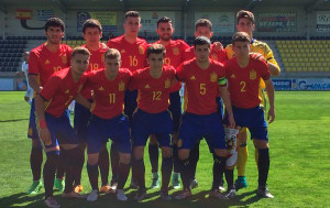 Formación de España sub 19 en el partido disputado este jueves en Lepe. / Foto: @SeFutbol.