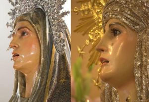 Semejanza de la Virgen del Mayor Dolor de la Hermandad de San Francisco, cuyo retallado se atribuía a Gómez del Castillo y la Virgen del Calvario de la Hermandad del Descendimiento, obra de León Ortega.