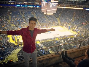 En el estadio de los Golden State Warriors, en Oakland, durante una de sus estancias en EEUU.