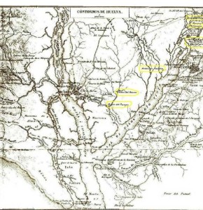 Mapa 1: Plano del contorno de Huelva (Coello, 1869).