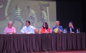 Un momento de la presentación en Punta Umbría de la EDCACUP de fútbol 7.