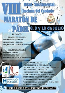 Cartel de VIII Maratón de Pádel que se celebrará en Rociana del Condado.