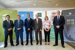 Un momento del enuentro en Sevilla entre los presidentes de las Diputaciones de Huelva, Sevilla, Cádiz, Córdoba, Granada y Jaén.