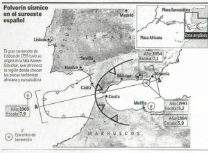 La falla Azores-Gibraltar es donde chocan las placas tectónicas africana y euroasiática.