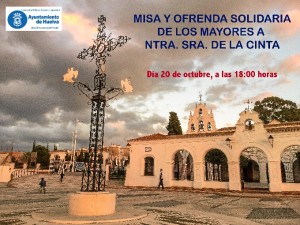 Cartel Misa y la ofrenda solidaria Virgen de La Cinta que se celebrará el jueves 18 de octubre.