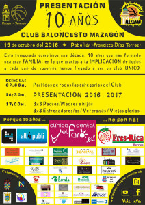 Cartel de la jornada festiva que organiza el CB Mazagón con motivo de su 10º aniversario.