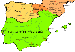 Mapa de la Península Ibérica en el siglo IX, donde se produjo un momento de debilidad del Islam, lo que fue aprovechado por los vikingos.
