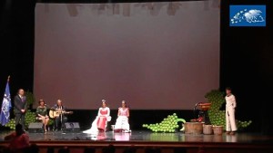 Un momento de la presentación de la candidatura de La Palma del Condado, en Palmela, ciudad de la región de Lisboa.