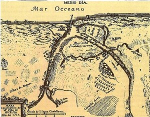 Mapa topográfico de la villa de Huelva en el año del célebre terremoto de Lisboa (1755).