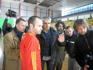 Con Andrés Iniesta, en el rodaje de un spot.