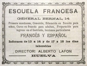 Anuncio de la Escuela Francesa de Huelva publicado en 1924.