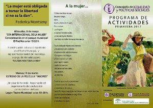 Programa de actividades de primavera organizadas por la Concejalía de Igualdad de Trigueros. 