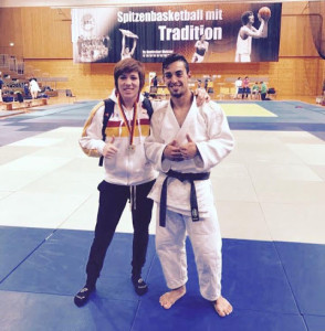 Almudena Gómez y Borja Pahissa, en el torneo de Heidelberg. / Foto: @JudoHuelva1.