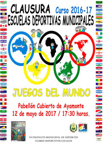 Cartel de la jornada de clausura del curso de las Escuelas Deportivas Municipales en Ayamonte.