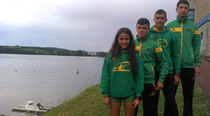 Los cuatro deportistas del Club Piragüismo Tartessos Huelva que participaron en la prueba en Asturias.