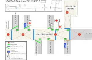 Plano del recinto taurino montado en San Juan del Puerto con motivo de sus fiestas patronales.