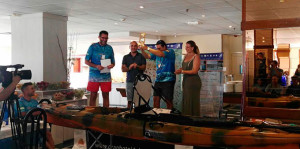 Podio de ganadores en la prueba de pesca en Matalascañas.