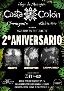 Cartel del evento que se celebra este sábado 15 de julio en el Costa Colón de Mazagón. 