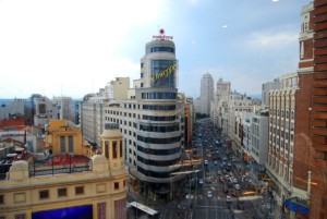 Vista panorámica de la Plaza del Callao, en Madrid.