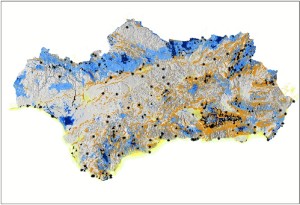 Mapa en el que se señalizan los hitos visuales de Andalucía.  / Foto: territoria.es