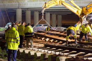 Construcción de la nueva estación de tren en Las Metas. / Foto: Asociación de Amigos del Ferrocarril de Huelva.