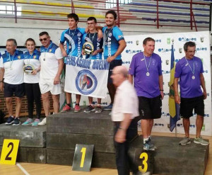 Daniel Riveros, Sergio Portillo y Daniel Arias en el podio como campeones de Andalucía.