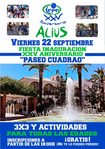 Cartel anunciador de la fiesta que celebra el Lepe Alius en su 25 aniversario.