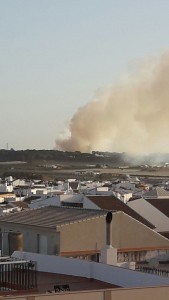 Columna de humo que se divisa desde Moguer.