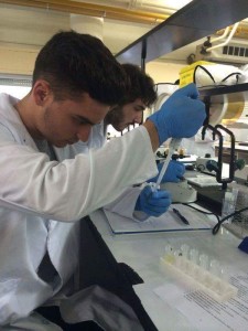 El joven, trabajando en el laboratorio.