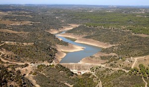 Imagen de la Presa de Beas, que se enmarca en el arroyo Castaño, afluente del río Candón, que hizo de frontera natural entre los territorios onubenses de antaño. / Foto: Junta de Andalucía.