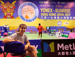 Carolina Marín, momentos antes del último entrenamiento antes del partido de este miércoles con Mitani. / Foto: @CarolinaMarin.