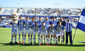 El primer once de Ángel López como técnico del Recre. / Foto: Pablo Sayago.