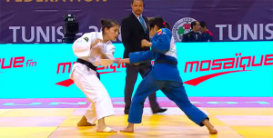 Cinta García en su combate de segunda ronda con la uzbeka Keldiyorova. / Foto: Captura TV.